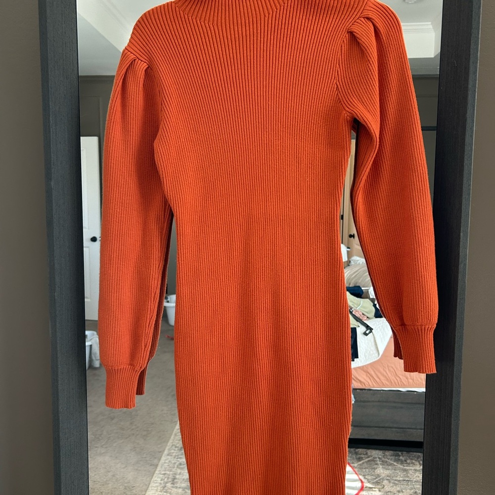 Elegant Orange Long Sleeve Knit Dress